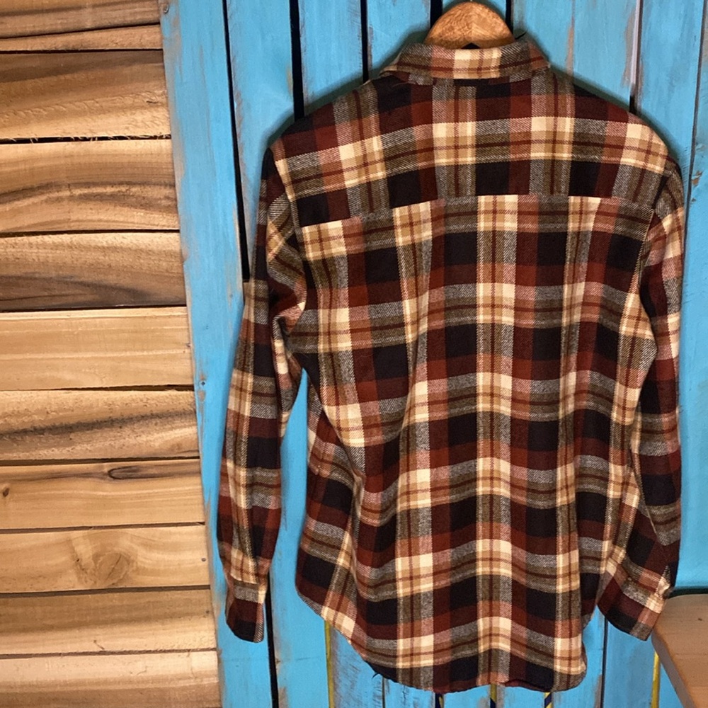 Vintage Big Yank Sport Abouts acrylic plaid flannel size large brown tan rust - Picture 6 of 6